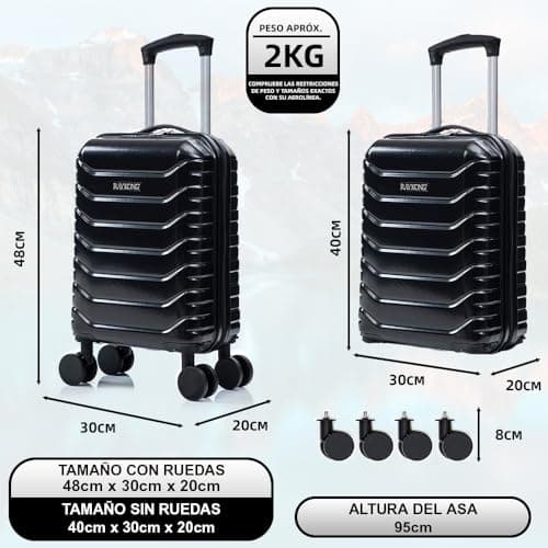 Detalle 2 de RAYKONG Maleta de cabina ABS 40x30x20 (24L) con ruedas desmontables y cerradura numérica – Negro