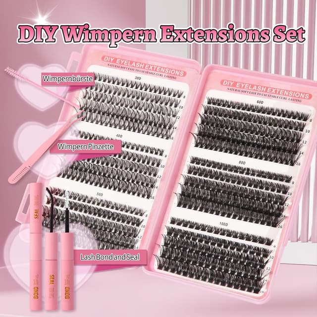Detalle de Inexorablex Wimpern Extensions Set – Cluster Lash (8–16 mm) mit Lash Bond & Seal, Pinzette & Pinsel (570 pcs)