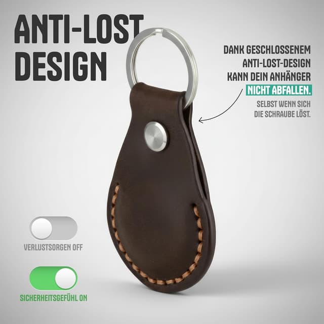 Detalle de AirGear Echtleder AirTag-Schlüsselanhänger (Braun) – Schutzhülle mit Anti-Lost Design und Schraubverschluss