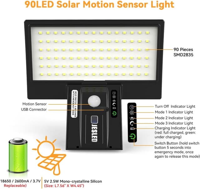 Thumbnail 1 de JESLED Solar Lights Outdoor 90 LED, 2600mAh 🔆