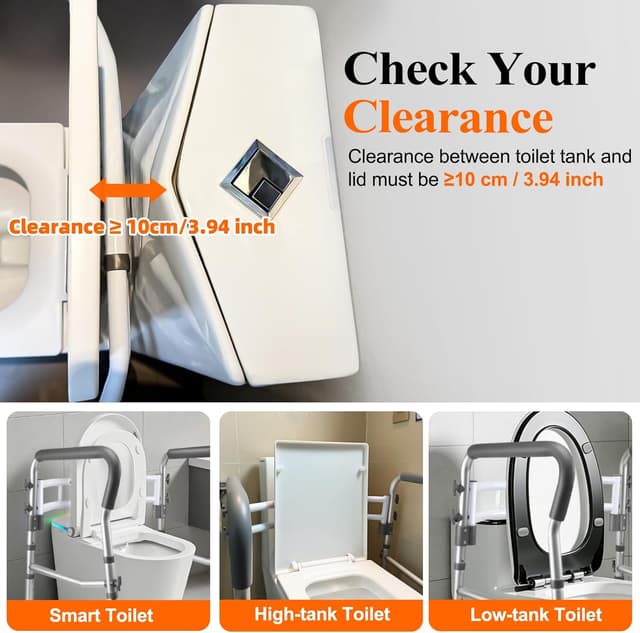 Detalle 2 de DePango Rails de sécurité réglables pour toilettes avec poignées au-dessus du siège (pour personnes âgées et handicapées)