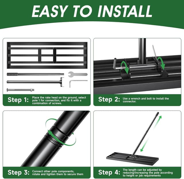 Detalle de Lawn Leveling Rake – Adjustable Handle, Dual Plate Sizes, Level Soil & Sand Faster (3X) with Stable Heavy-Duty Design