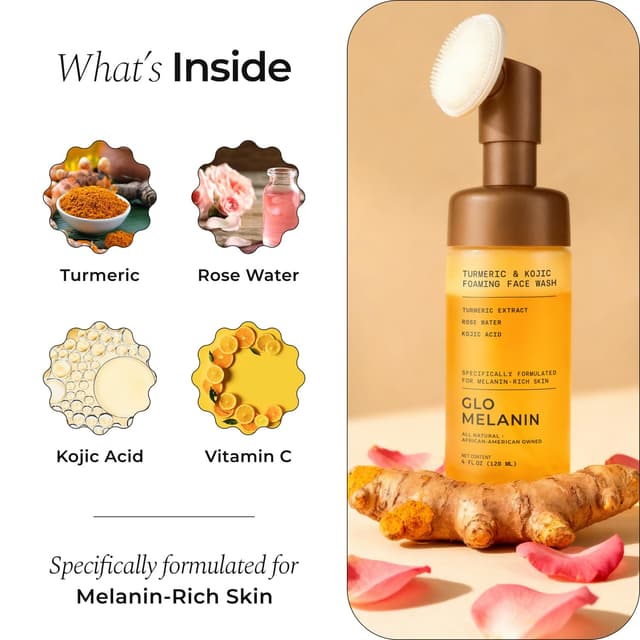 Detalle 2 de Glo Melanin Turmeric & Kojic Foaming Face Wash with Scrubber Top (4 fl oz)