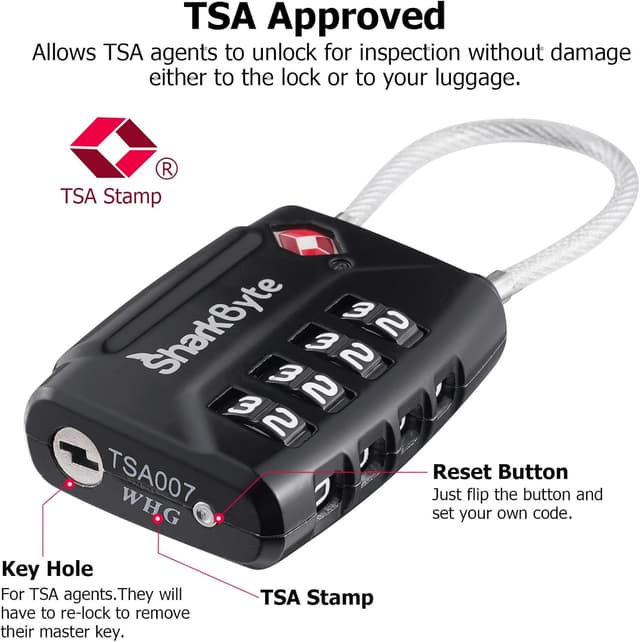 Thumbnail 1 de SharkByte TSA Approved 4‑Dial Luggage Lock 2 pack 🔒