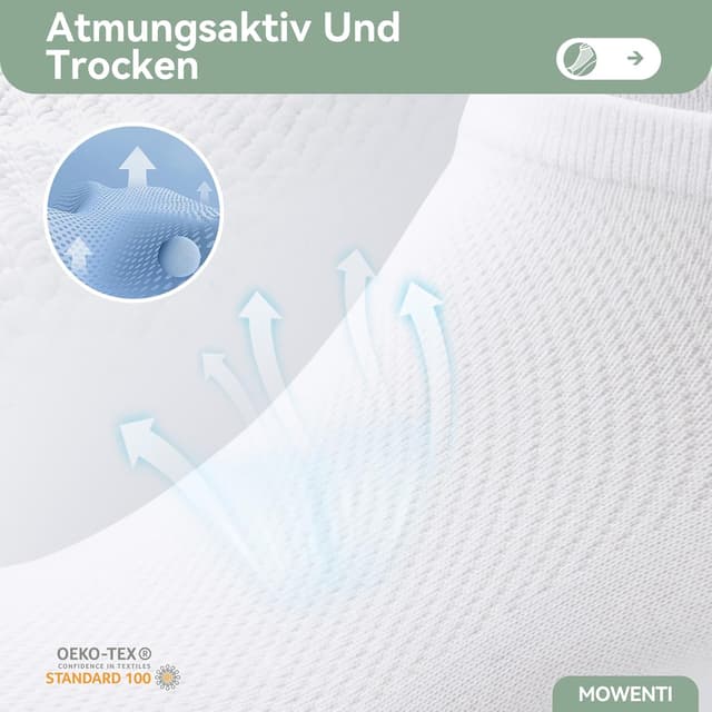 Detalle de Mowenti 10 Paar Sneaker Socken für Herren & Damen – atmungsaktive Sportsocken im Unisex-Set
