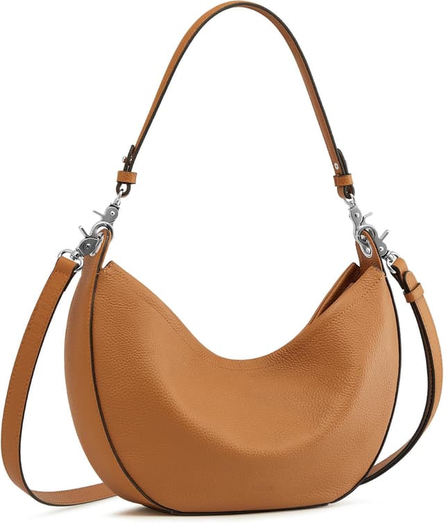 Detalle de S-ZONE Soft Genuine Leather Hobo Shoulder Crossbody Bag (Crescent-shaped) – Medium