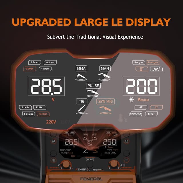 Detalle 2 de 250A Aluminum Pulsed MIG Welder 7-in-1 Multiprocess ⚙