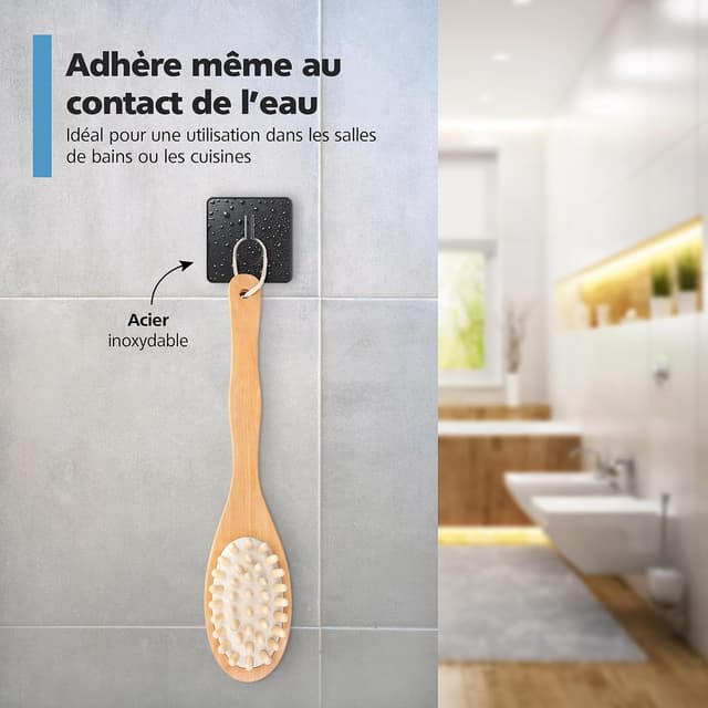 Detalle 2 de Virea lot de 4 crochets muraux auto-adhésifs sans perçage (jusqu’à 8 kg) en acier inoxydable noir