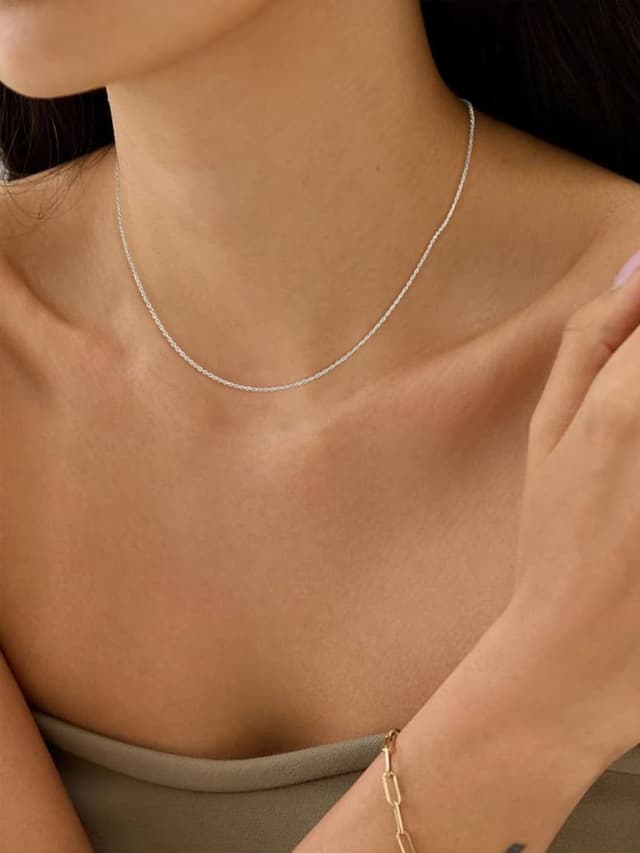 Detalle de Esrael 925 Sterling Silber Kordelkette/Curb Halskette für Damen (1,5 mm oder 2 mm) – inkl. 2-Zoll-Verlängerung