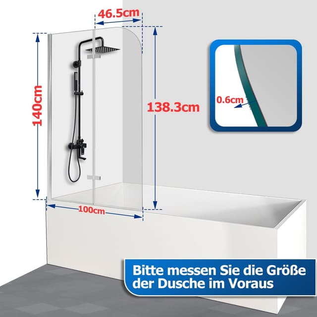 Thumbnail 6 de Ansobea parete per vasca da bagno pieghevole 100x140 cm (2 pezzi) in vetro di sicurezza ESG 6 mm, argento trasparente
