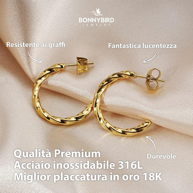 Thumbnail 1 de BONNYBIRD Orecchini Acciaio Chirurgico Donna oro rosa