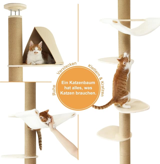 Detalle de FUKUMARU Kratzbaum mit 6 Etagen bis zur Decke, wandmontiert, beige