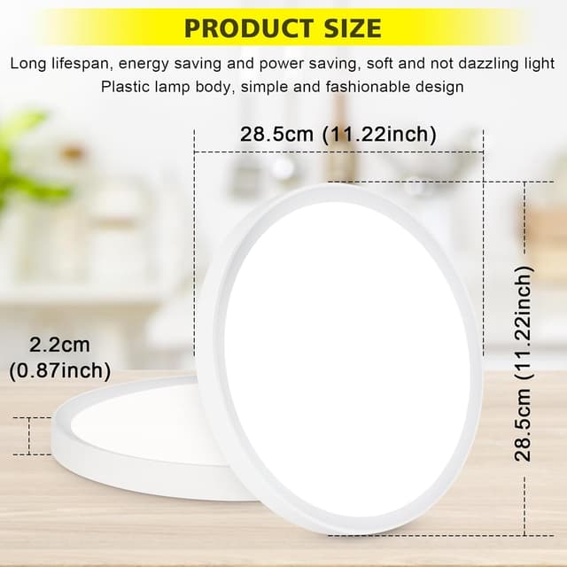 Detalle 2 de Befurglor 24W LED Ceiling Light 2 Pack (5000K Daylight White, 2200LM) – IP44 flush mount