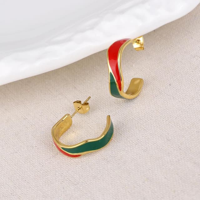 Detalle 2 de TaYolnFaSo C-förmige, runde Creolen mit Emaille (vergoldet) aus Edelstahl für Damen