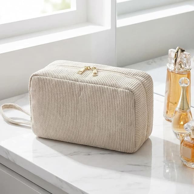 Detalle 2 de Jiliyote Kulturtasche Damen aus Cord – Kosmetiktasche & Waschtasche für Reisen (24 x 10 x 13 cm)