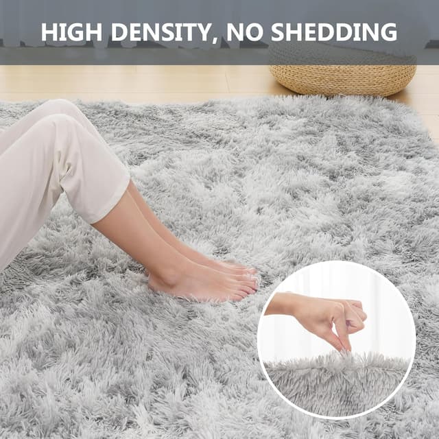 Detalle de Vamcheer tapis de salon moderne pelucheux 8 mm lavable antidérapant tie-dye/gris clair 160x230