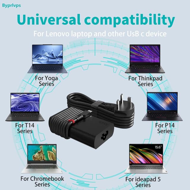 Thumbnail 6 de Byprlvps New Slim 65W USB-C Laptop Charger (USB Type-C PD) for Lenovo ThinkPad/Yoga and more