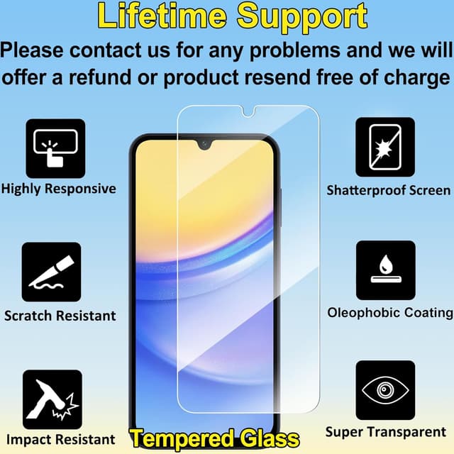 Detalle 2 de 4youquality Tempered Glass Screen Protector for Samsung Galaxy A15 4G/5G (6.5-inch) – 9H, 2-Pack