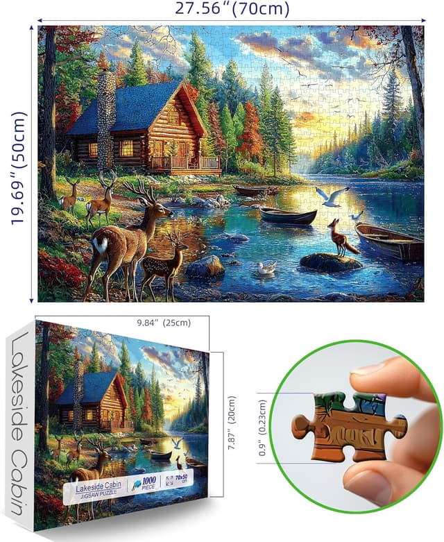 Detalle 2 de Blueforest 1000-Piece Jigsaw Puzzle for Adults: Lake Lodge & Elk Autumn Landscape