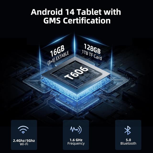 Detalle 2 de 10-Inch Android 14 Tablet (16GB RAM / 128GB Storage, 5G Wi‑Fi, GPS) with Dual Camera & Drop‑Proof EVA Case - Black