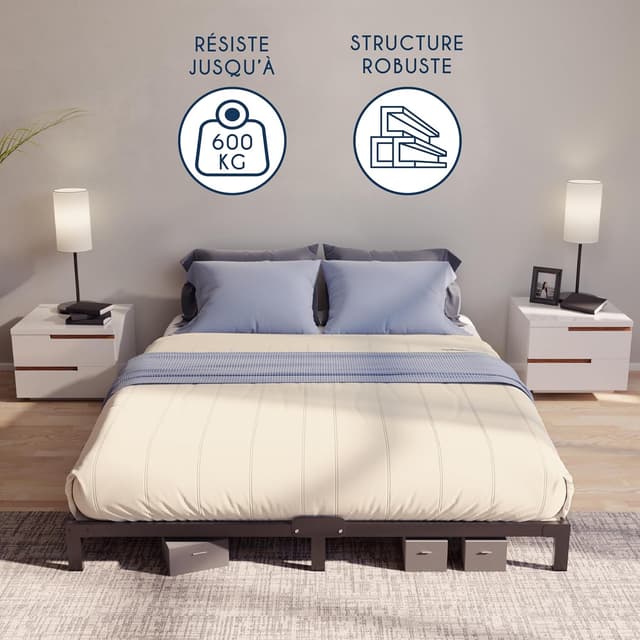 Detalle de Dreamzie Cadre de lit 120x200 cm avec sommier et pieds – 25 cm de hauteur, rangement intégré