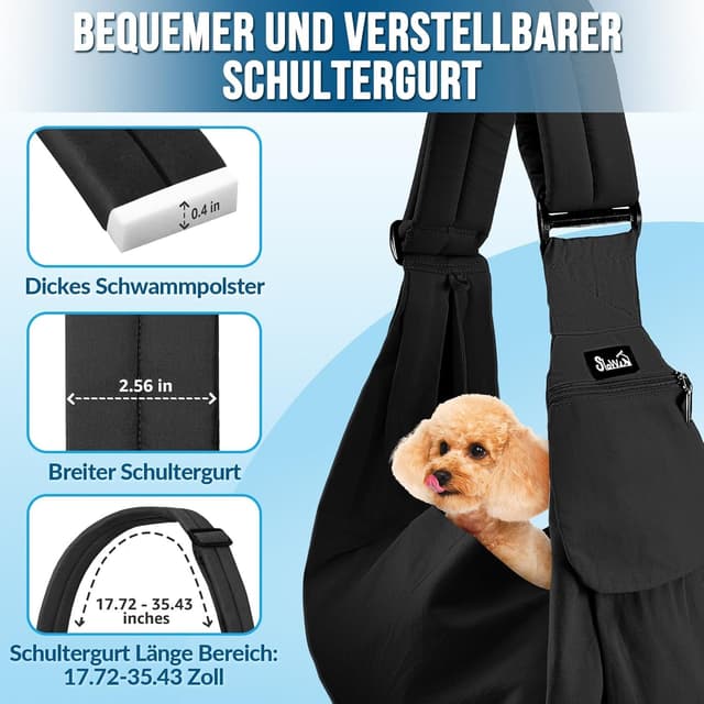 Detalle 2 de SlowTon Hundetragetasche als Sling Carrier mit gepolstertem, verstellbarem Schultergurt – wasserdicht, mit Fronttasche
