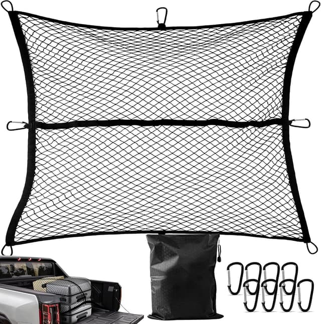 Detalle de Dayacoco Highly Elastic Cargo Net for Pickup Truck Beds (122x122cm to 213x213cm) with 8 Rustproof Buckles