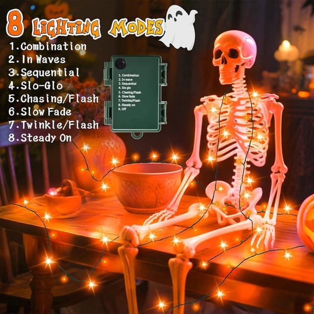 Detalle de cshare Orange Fairy Lights with black gauze – 9.9ft battery string lights with timer, IP65 waterproof