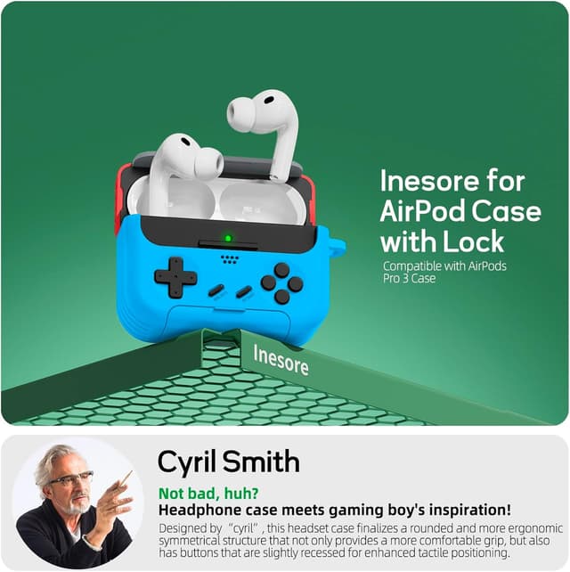 Detalle 2 de Inesore AirPods Pro 3 Case Cover with Cleaner Kit, Lock & Phone Support (2025) - Console Game Style