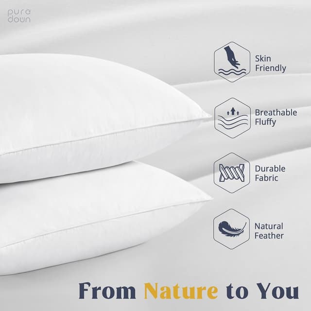 Detalle 2 de puredown Goose Feathers & Down White Pillows 100% Cotton Cover King Set of 2
