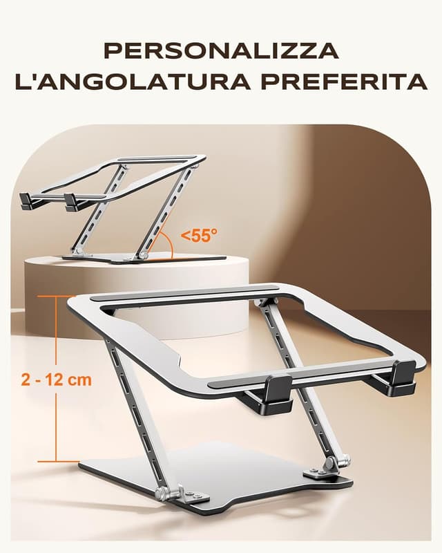 Detalle de Babacom Ultra-Sottile Supporto PC Portatile regolabile in altezza (10–15,6") con doppia barra