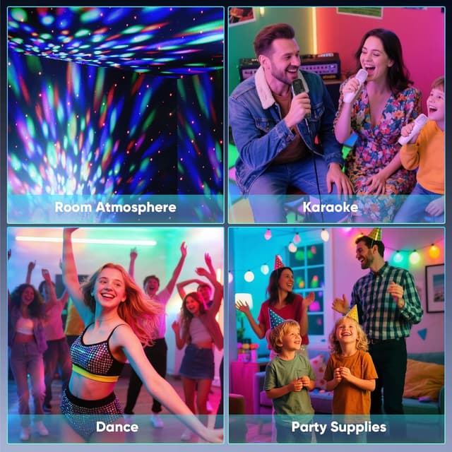 Detalle de Dislocati Karaoke Machine with 2 Rechargeable Microphones, LED Disco Lights & Bluetooth Speaker