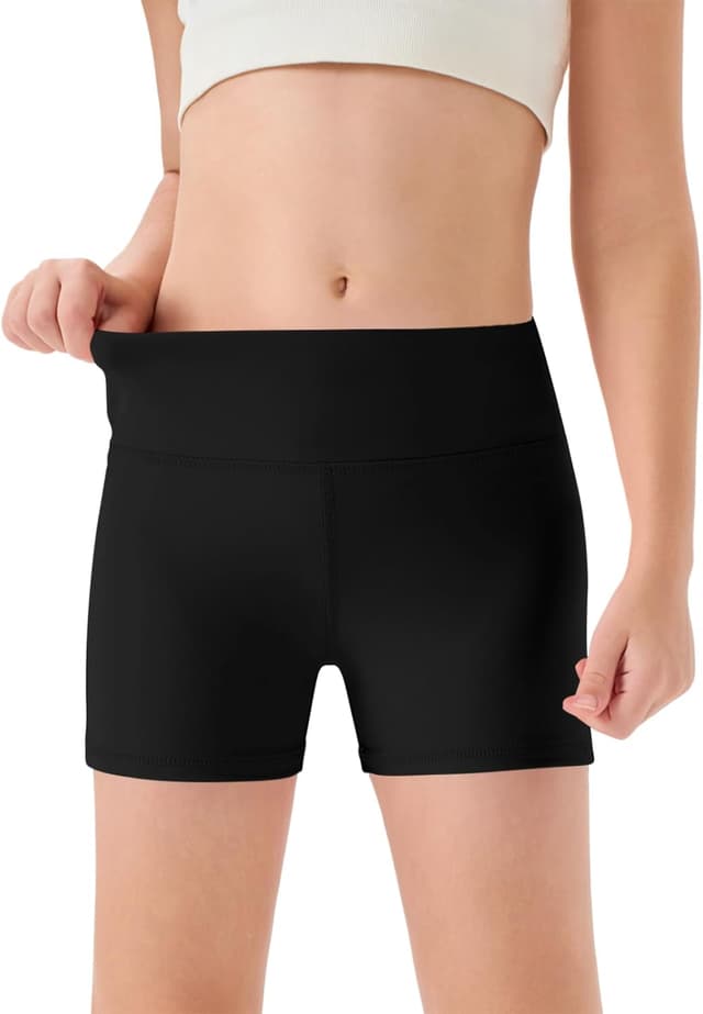 Detalle de Haloumoning Girls High-Waisted Athletic Shorts (Kids 5–14Y) for Yoga, Dance & Gymnastics