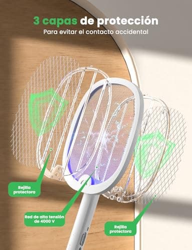 Detalle de YISSVIC raqueta eléctrica matamosquitos plegable 2 en 1 con luz UV 365 nm (4000 V) y batería USB-C 1800 mAh