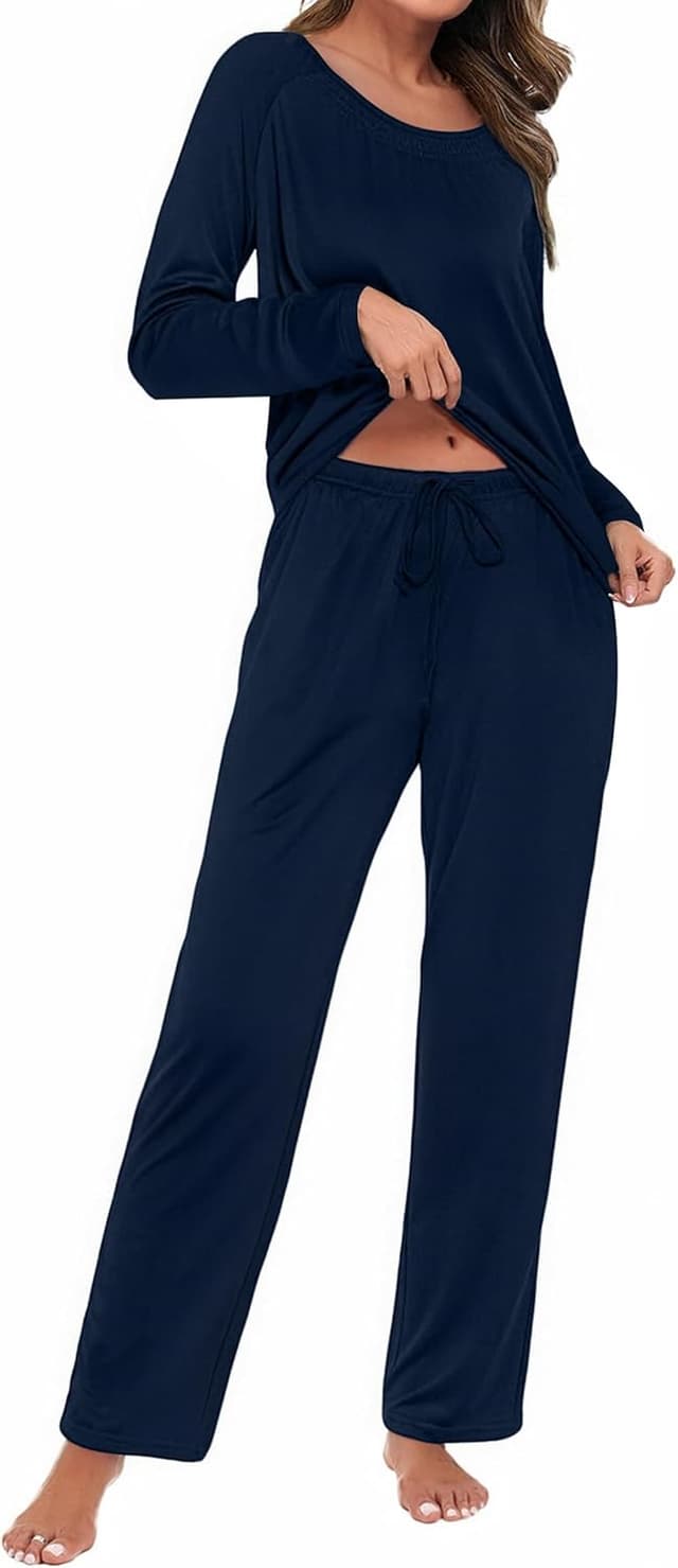 Detalle 2 de Uniexcosm ensemble de pyjama femme hiver en coton à manches longues (col ras du cou)