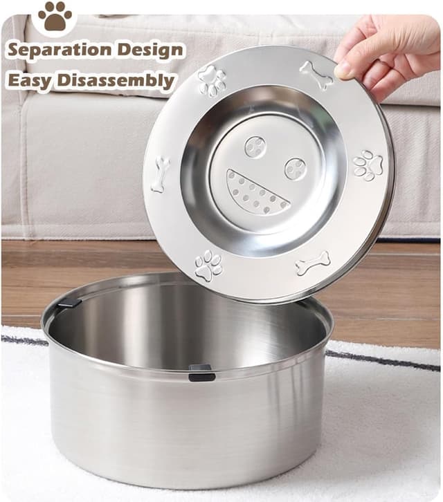 Detalle de CAISHOW 3L/106 oz No-Spill Stainless Steel Dog Water Bowl with Slow Feeder