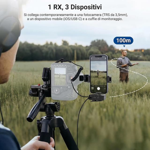 Detalle 2 de NEEWER CM26 Pro microfono wireless AI per iPhone, Android, fotocamera e PC (lavalier)