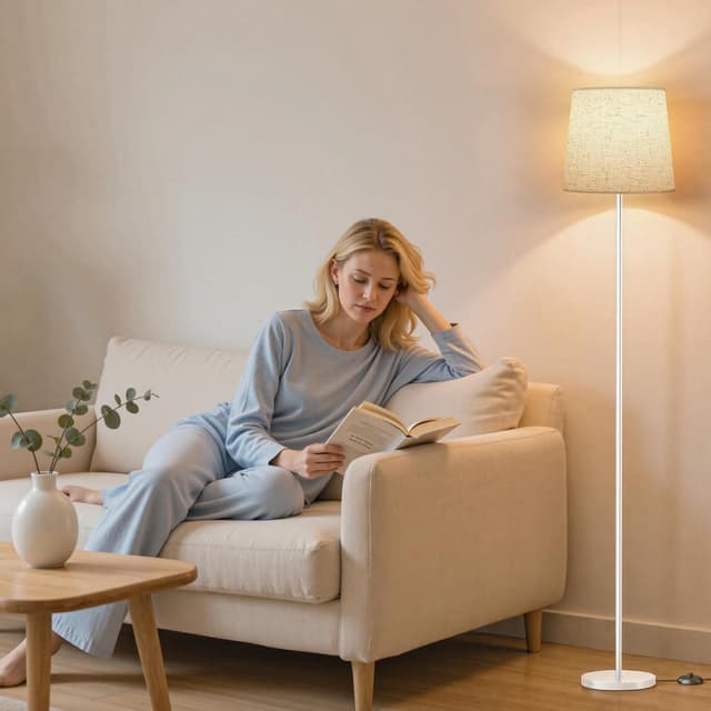 Thumbnail 6 de SIBRILLE Lampada da Terra per Salotto 9W con Telecomando e 3000K-6000K, paralume in lino e base bianca