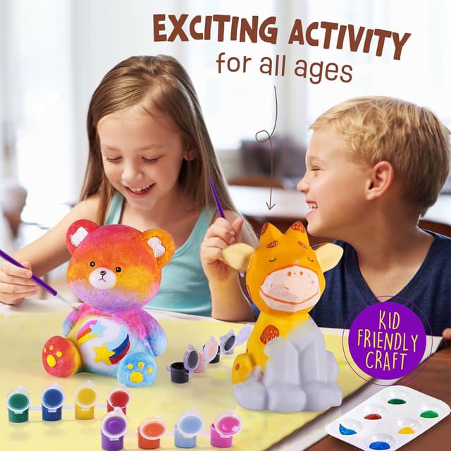 Detalle de Bastelset Kinder ab 6 Jahren: weihnachtliches Reh-Lampe-Malset (DIY) mit 12 Farbtöpfen, Pinseln & Schürze