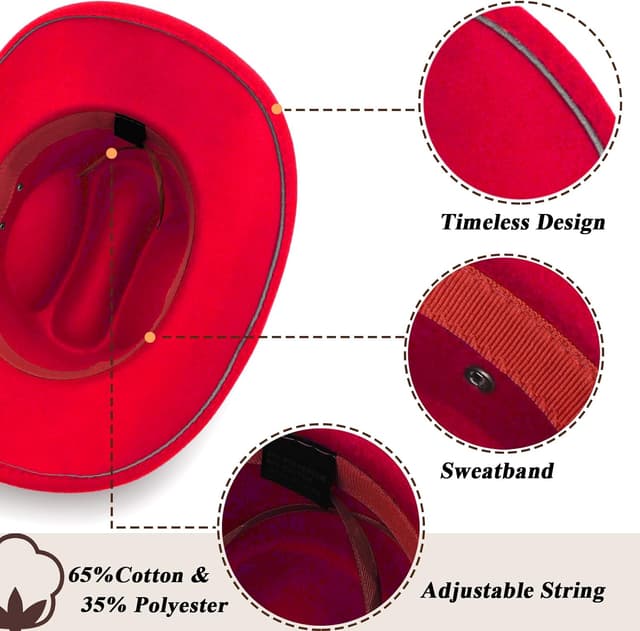 Thumbnail 6 de DRESHOW Cowboyhut mit breiter Krempe, Filzoptik und Schnallengürtel – unisex für Damen & Herren
