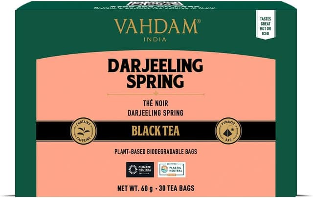 Detalle de VAHDAM Tè Darjeeling in foglia intera (30 bustine piramidali) di primo raccolto, tè nero puro