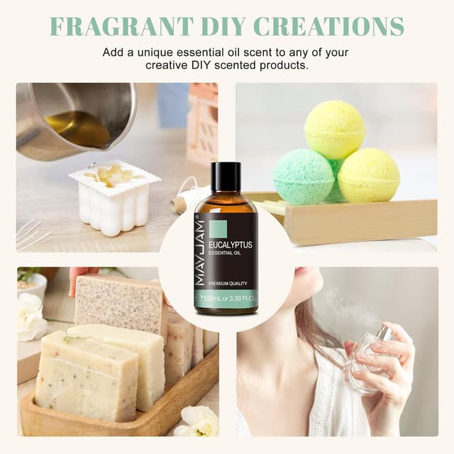 Detalle de Huiles Essentielles Eucalyptus 100 ml MAYJAM – huile 100% pure pour diffusion, massage et usages maison