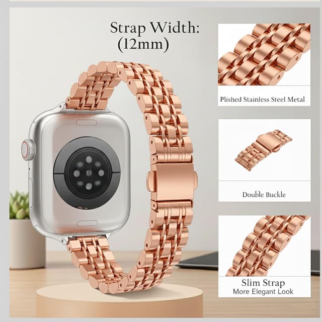 Detalle de CEEKA Slim Metal Chain Watch Strap 12–14mm