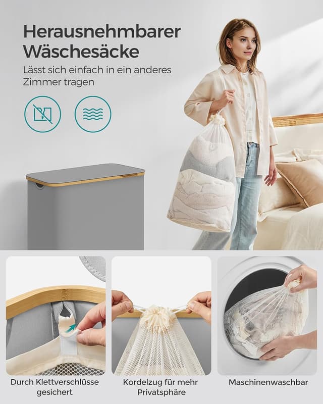 Detalle 1 de SONGMICS Wäschekorb 3 Fächer mit Deckel 150 L