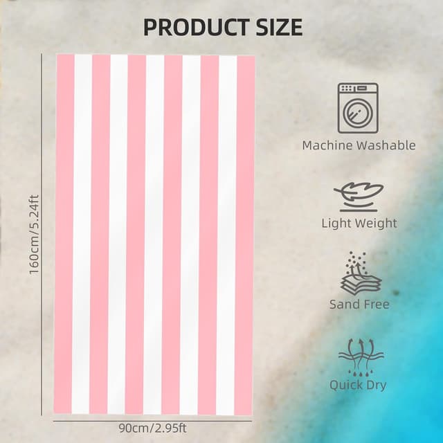 Thumbnail 3 de CNMTCCO Large Beach Towel 160x90cm Light Pink