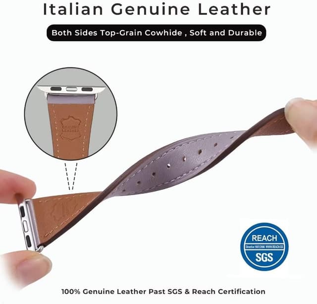 Detalle de AoYi Italian Genuine Leather Strap for Apple Watch (Series 11–1, SE, Ultra) – cowhide leather with 316L stainless buckle