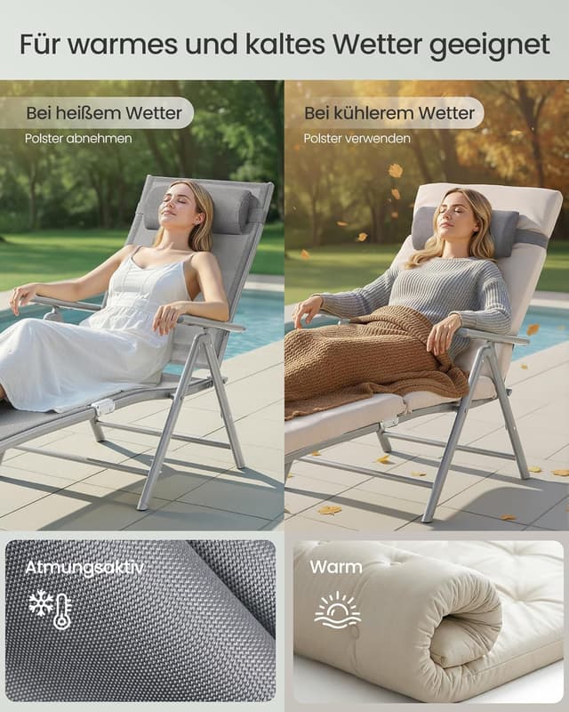 Detalle de SONGMICS Sonnenliege GCB024WZ02 – klappbar mit 6 cm Polster, abnehmbarem Kopfkissen