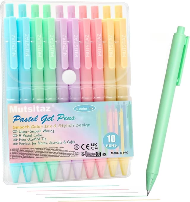 Detalle de Mutsitaz lot de 10 stylos à bille rétractables gel pastel 0,5 mm