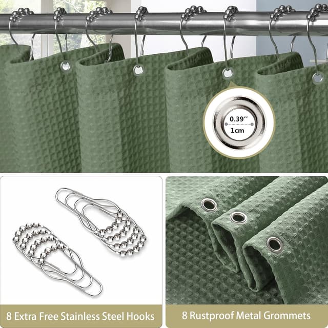 Detalle de Rideau de douche VANZAVANZU motif gaufre imperméable anti-moisissures 122 x 182 cm (vert) avec anneaux métalliques
