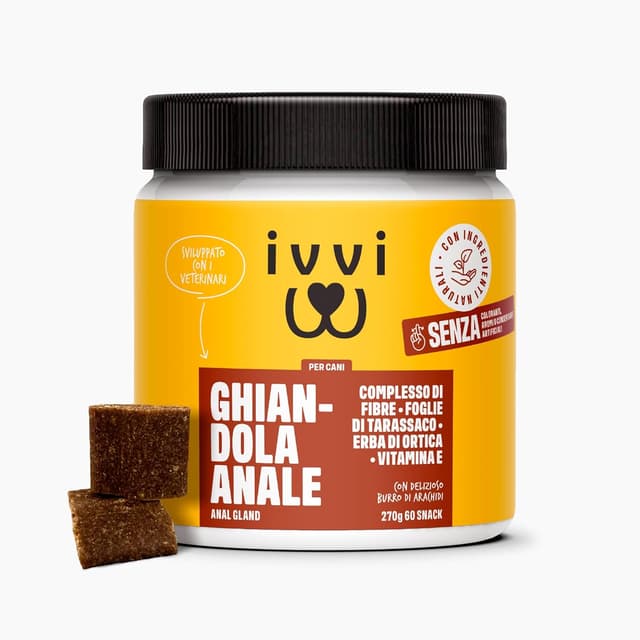 Detalle de ivvi Anal Gland Care snack per ghiandole anali e intestino dei cani, 60 snack (270g)